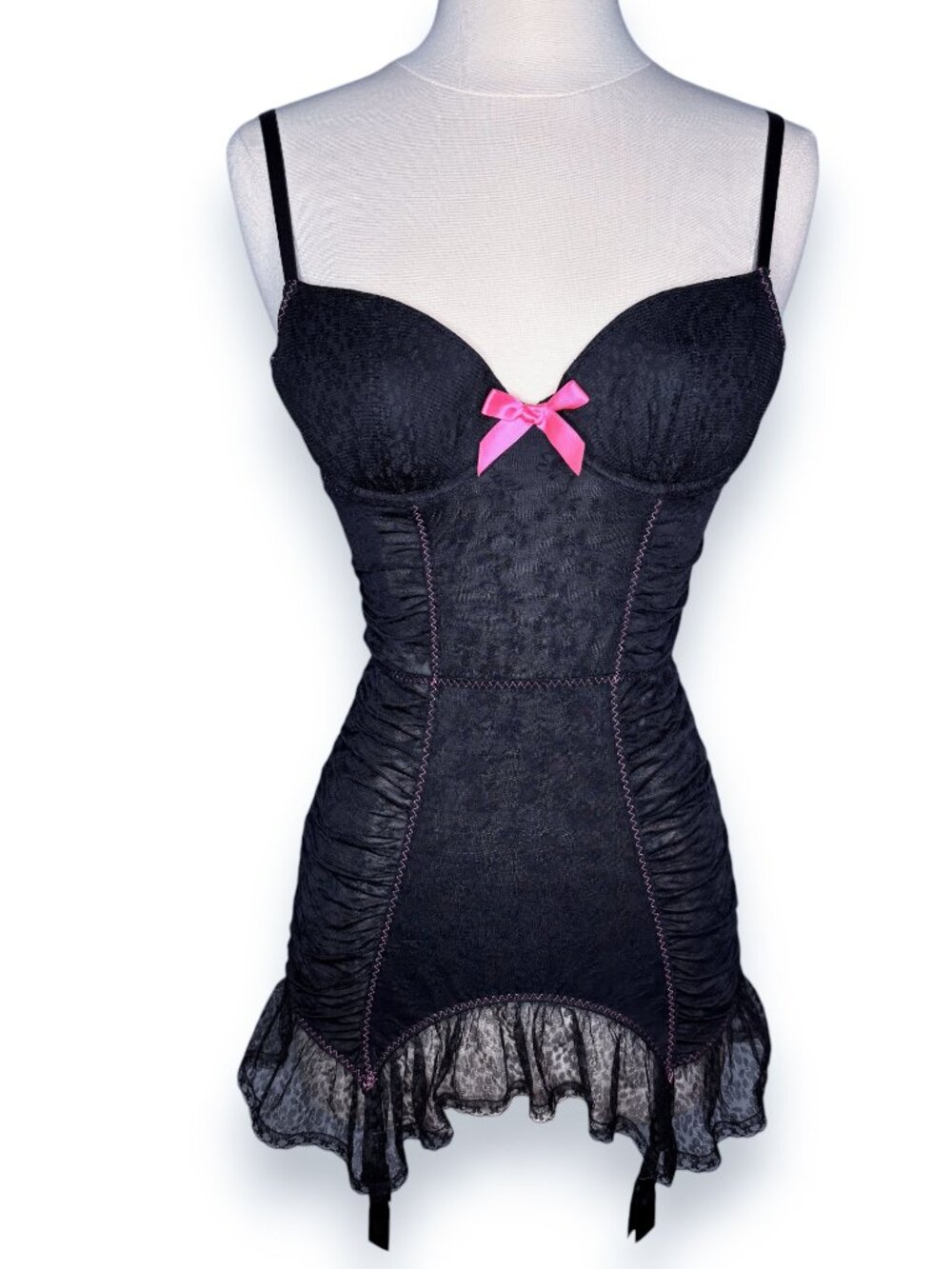 Victoria's Secret Sexy Little Things Black Mesh Ruched Lingerie Garters Size 34B